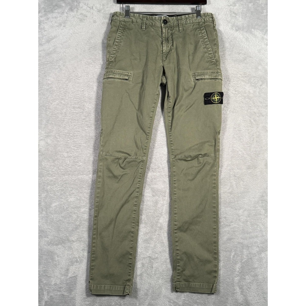 Stone Island Pants Mens 31x32 Green Type SK Canvas Cargo Slim Fit Logo Patch